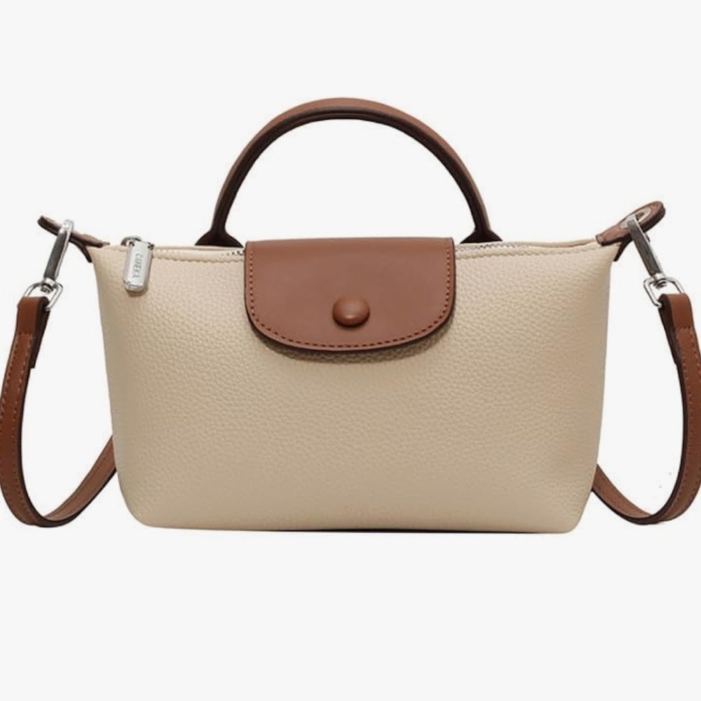Designer look Top handle mini tote Cream and Brown Handbag crossbody